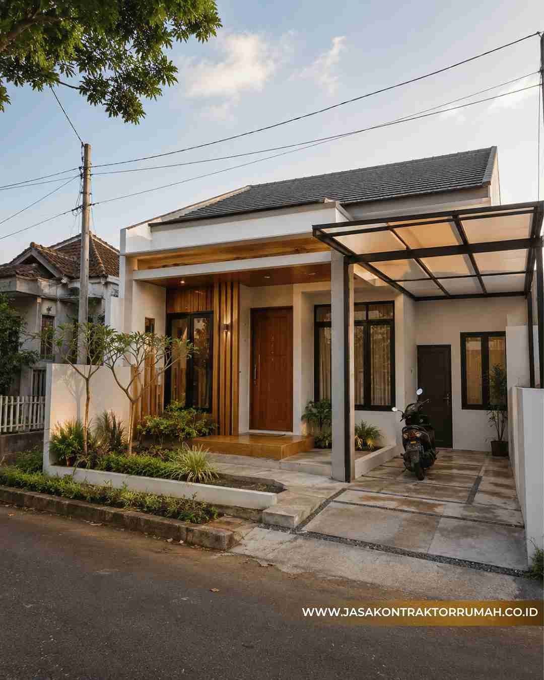 Fasad Rumah Sederhana - Aksen Kayu Alami