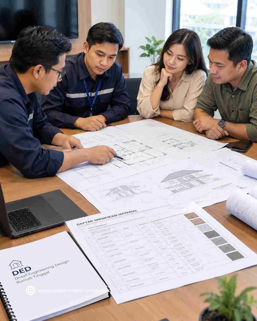 Diskusi dokumen cetak biru dan spesifikasi material paket bangun rumah turnkey