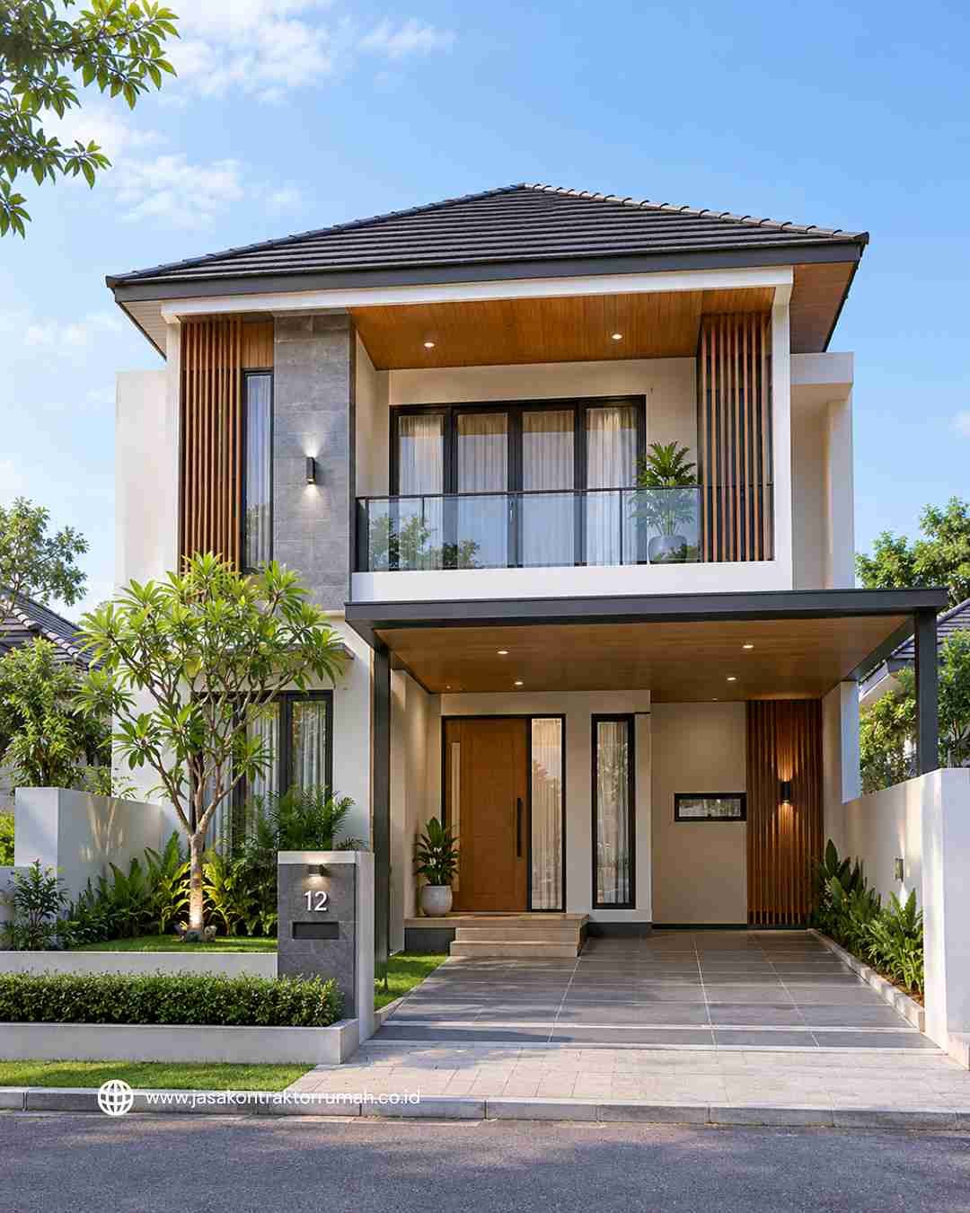 Fasad eksterior rumah modern fungsional hasil pengerjaan terintegrasi