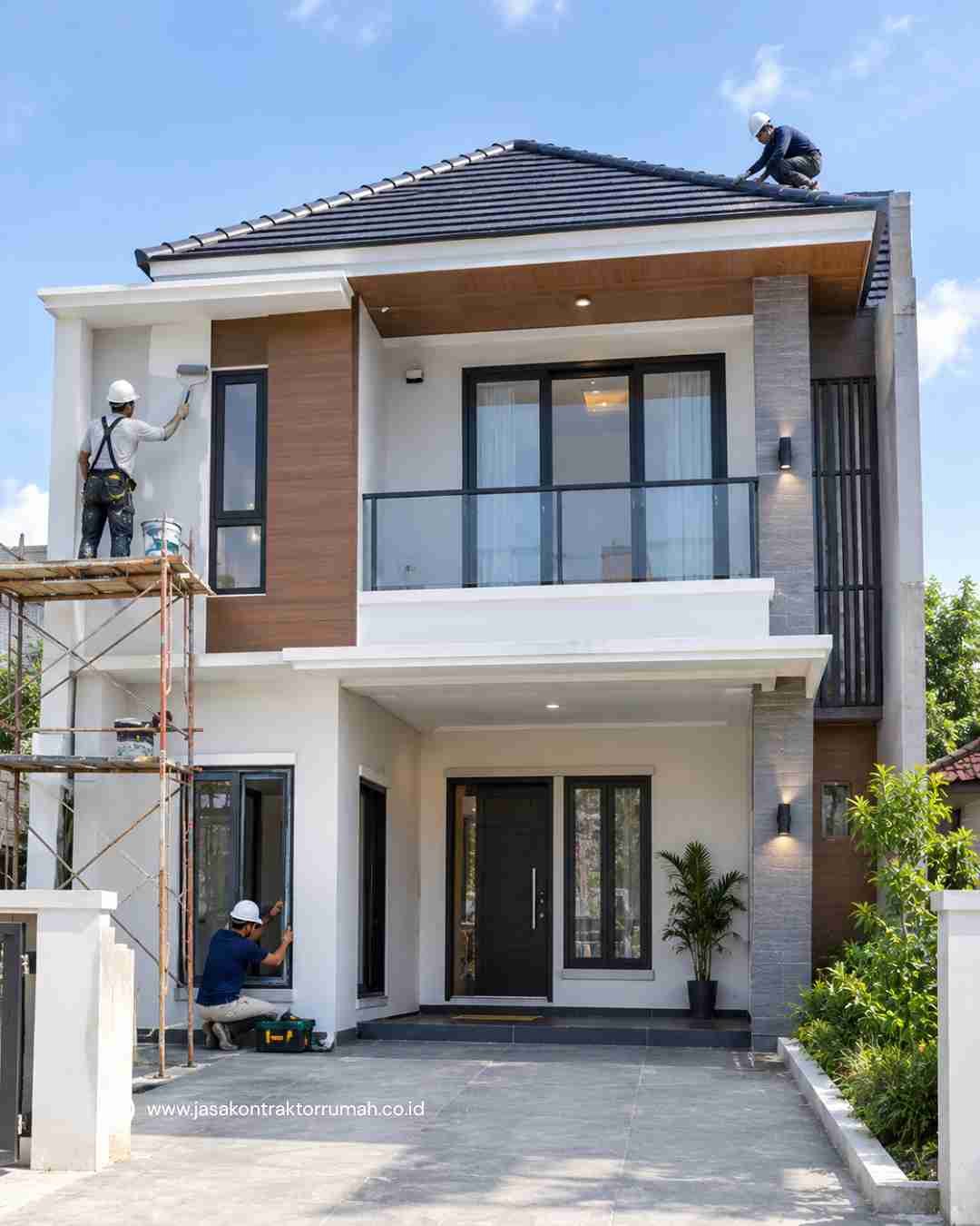Tampilan finishing fasad rumah minimalis modern dengan spesifikasi standar