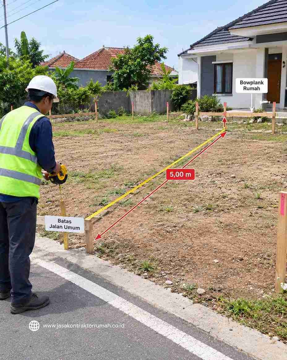 Pengukuran batas Garis Sempadan Bangunan GSB pada lahan pembangunan rumah