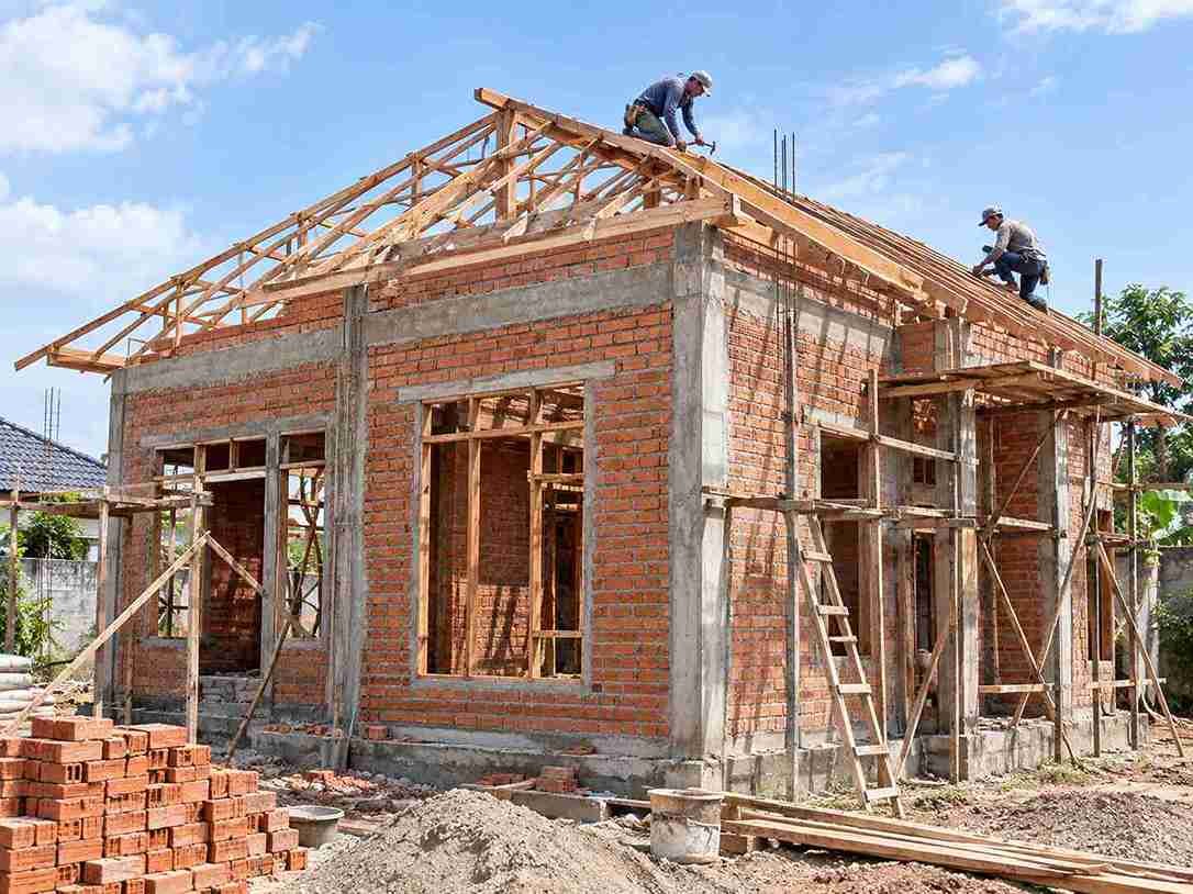 Pemasangan struktur dinding bata dan rangka atap baja ringan