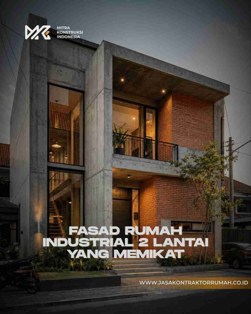 Fasad Industrial 2 Lantai - Semen Ekspos & Bata Merah